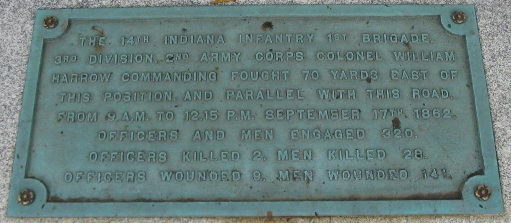 THE 14TH INDIANA INFANTRY WAR MEMORIAL PLAQUE
