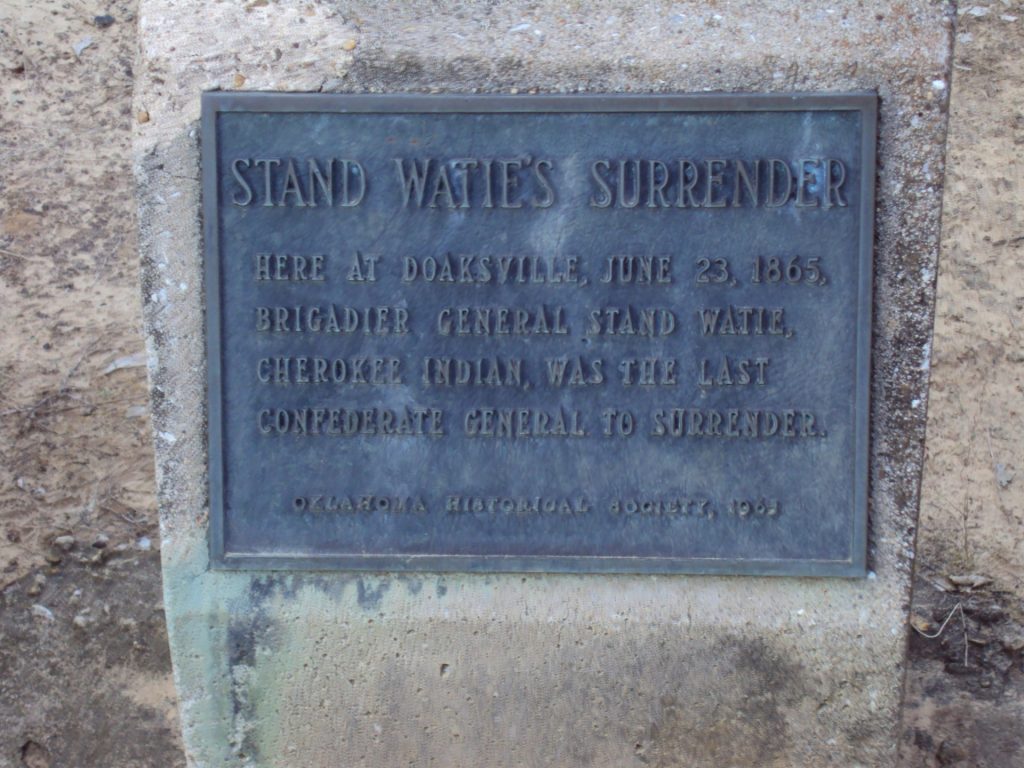 STAND WATIE’S SURRENDER MEMORIAL PLAQUE