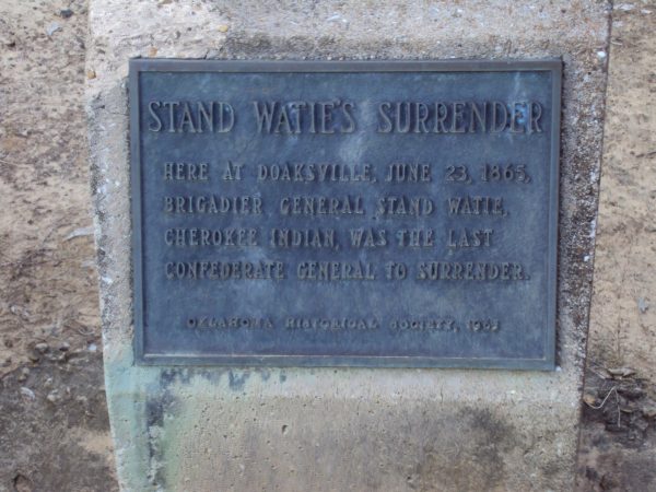 STAND WATIE’S SURRENDER MEMORIAL PLAQUE