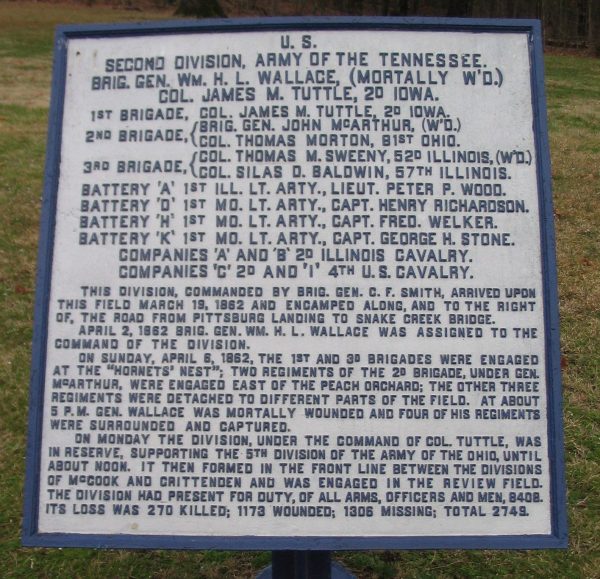 SECOND DIVISION ARMY OF THE TENNESSEE MEMORIAL PLAQUE