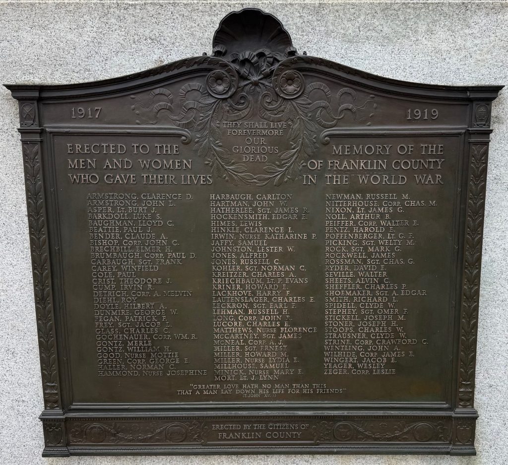 FRANKLIN COUNTY WORLD WAR MEMORIAL PLAQUE A