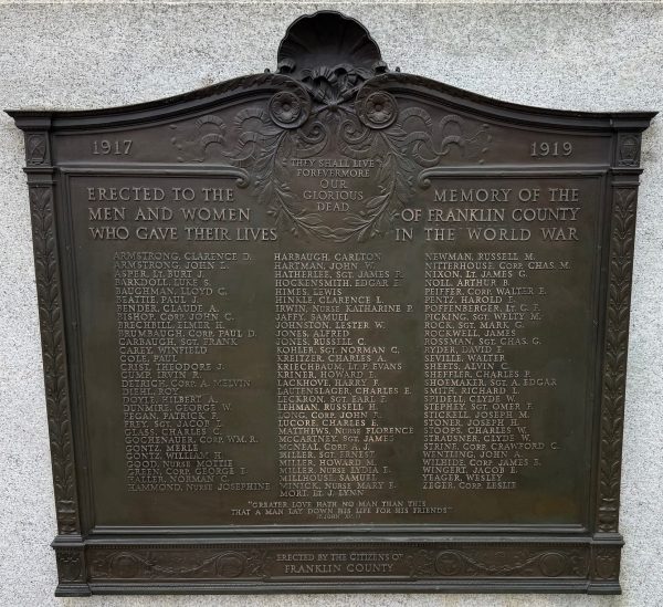 FRANKLIN COUNTY WORLD WAR MEMORIAL PLAQUE A