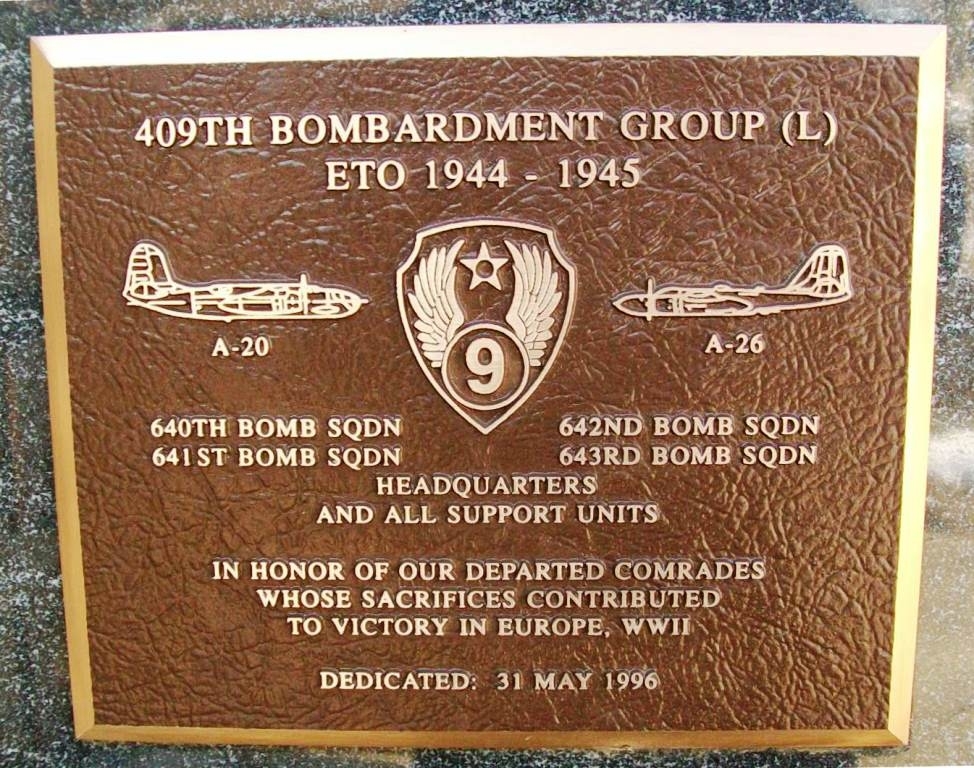 409TH BOMBARDMENT GROUP (L) WAR MEMORIAL PLAQUE