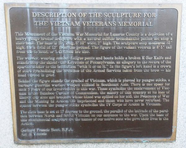 LUZERNE COUNTY VIETNAM VETERANS MEMORIAL PLAQUE B
