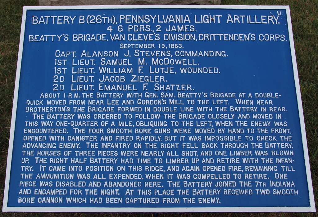 BATTERY B (26TH), PENNSYLVANIA LIGHT ARTILLERY WAR MEMORIAL PLAQUE