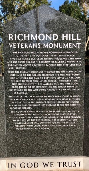 RICHMOND HILL VETERANS MONUMENT STONE A