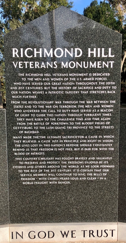 RICHMOND HILL VETERANS MONUMENT STONE A