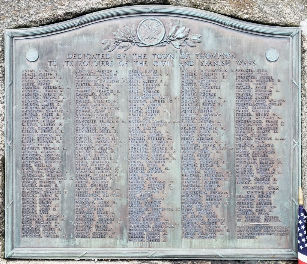 TOWN OF THOMPSON CIVIL AND SPANISH WARS MEMORIAL PLAQUE