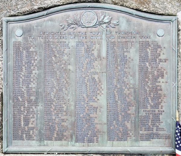 TOWN OF THOMPSON CIVIL AND SPANISH WARS MEMORIAL PLAQUE