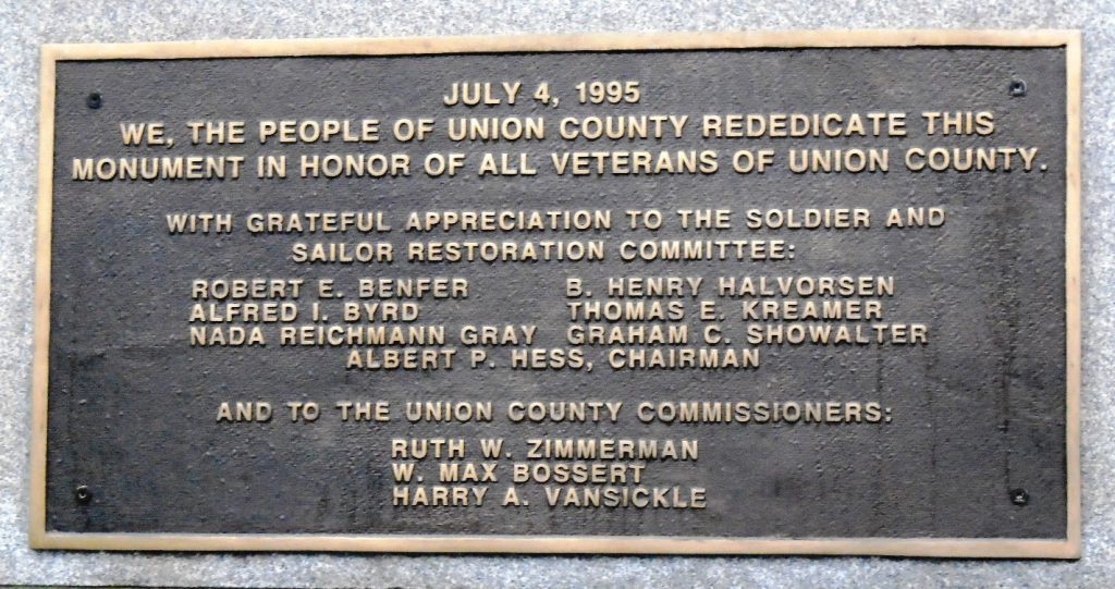 UNION COUNTY CIVIL WAR MEMORIAL PLAQUE B