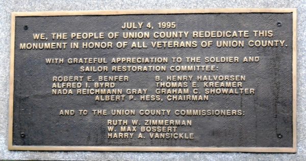 UNION COUNTY CIVIL WAR MEMORIAL PLAQUE B