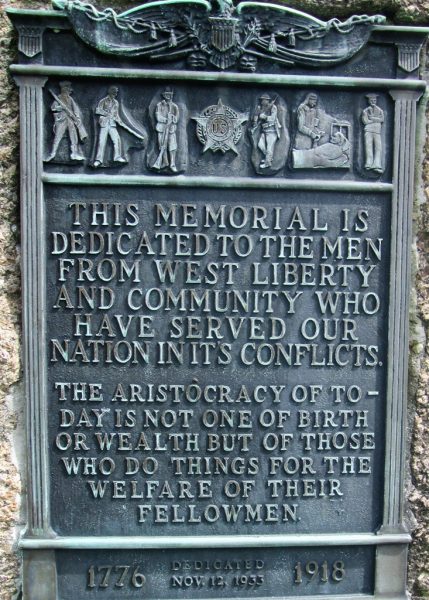 WEST LIBERTY CONFLICTS MEMORIAL PLAQUE