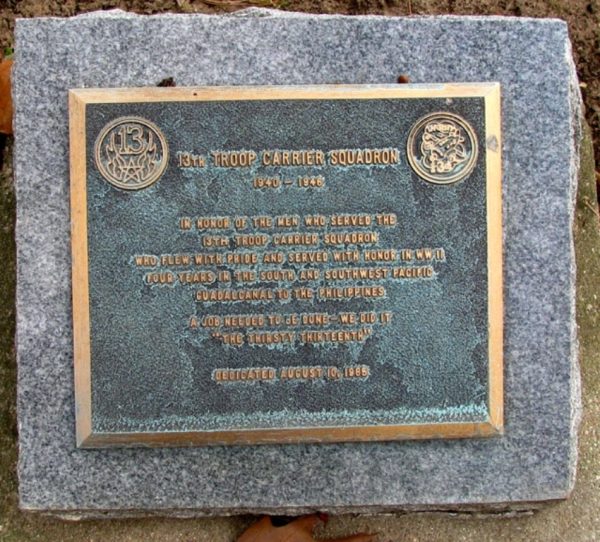 13TH TROOP CARRIER SQUADRON WAR MEMORIAL PLAQUE