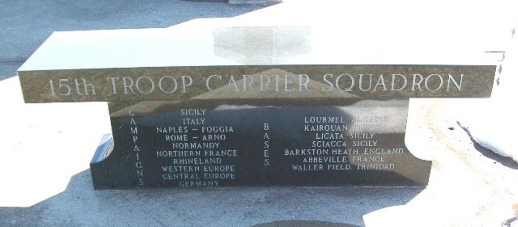 15TH TROOP CARRIER SQUADRON WAR MEMORIAL BENCH BACK