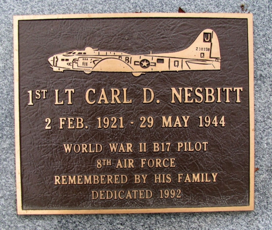 1ST LT CARL D. NESBITT WAR MEMORIAL PLAQUE