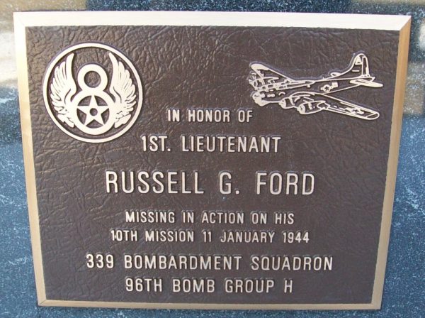 1ST. LIEUTENANT RUSSELL G. FORD WAR MEMORIAL PLAQUE