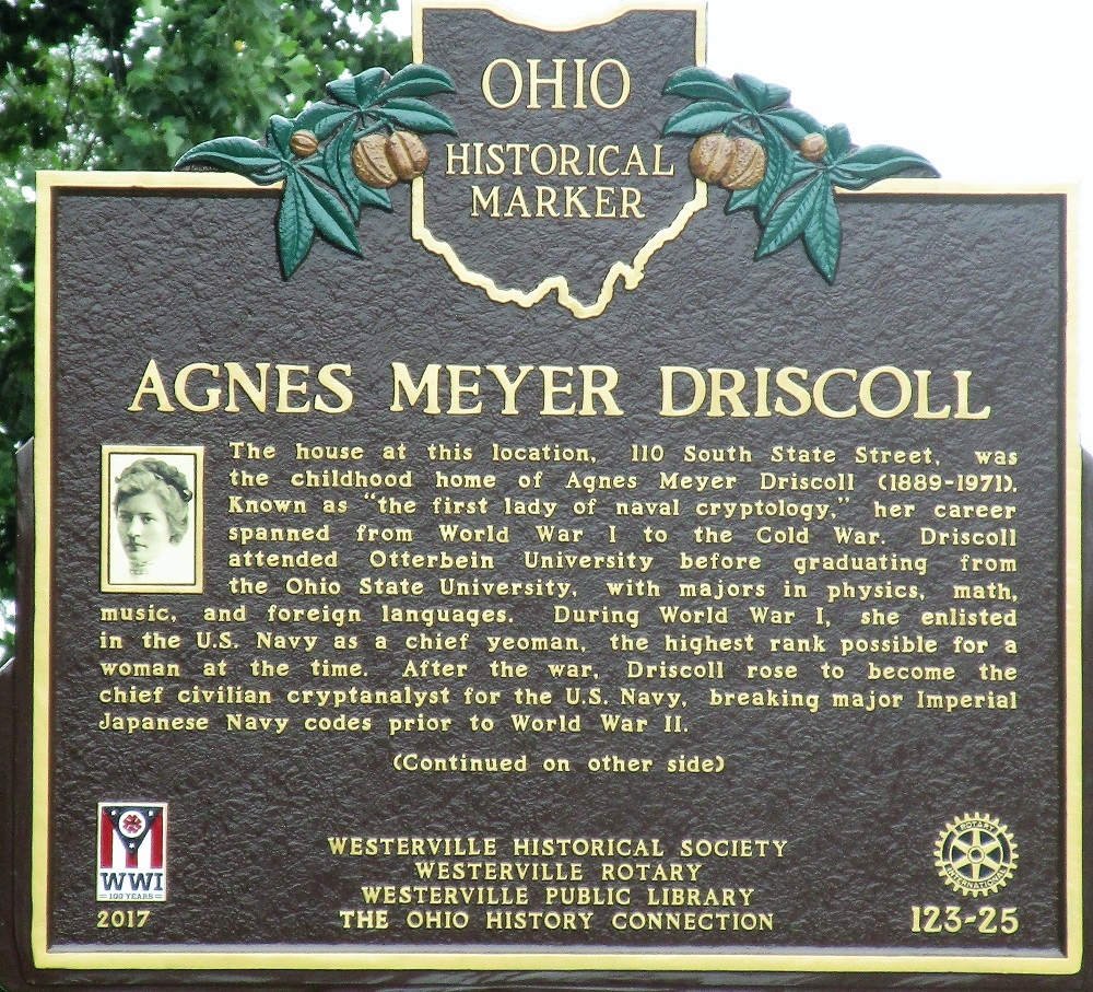 AGNES MEYER DRISCOLL WAR MEMORIAL MARKER FRONT