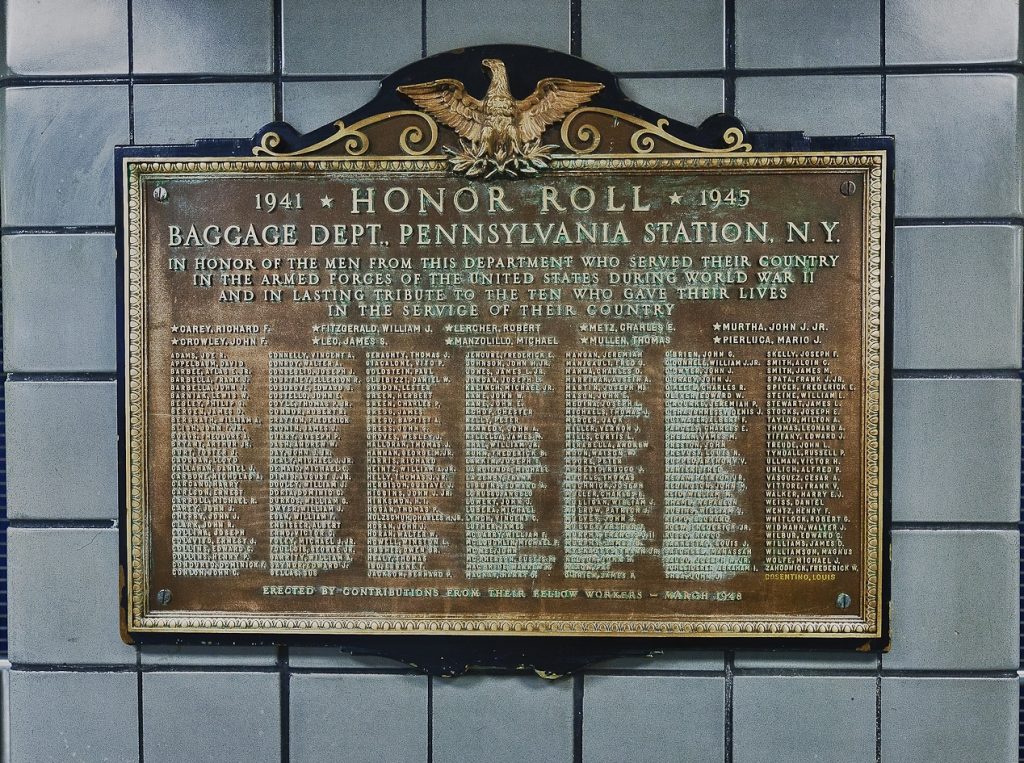 BAGGAGE DEPT., PENNSYLVANIA STATION, N.Y. MEMORIAL PLAQUE RESTORED