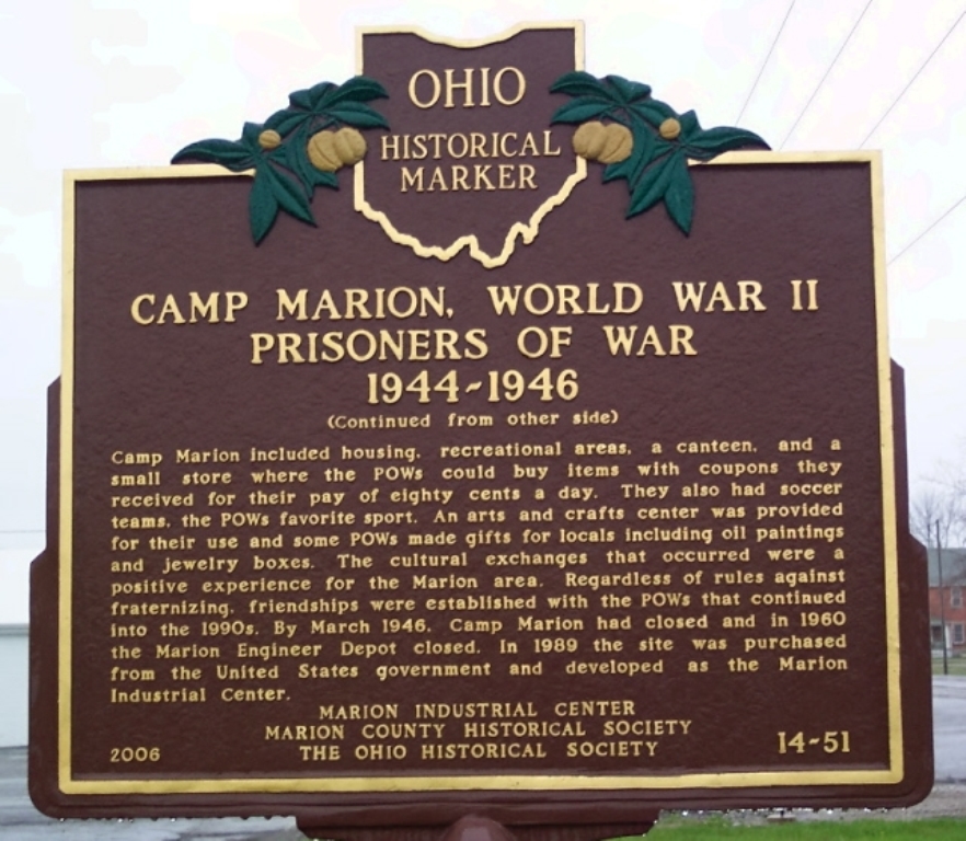 CAMP MARION, WORLD WAR II PRISONER OF WAR 1944-1946 MEMORIAL MARKER BACK