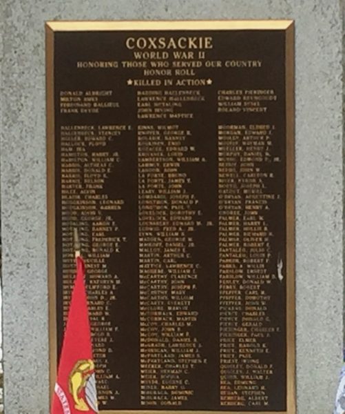 COXSACKIE WORLD WAR II MEMORIAL PLAQUE A