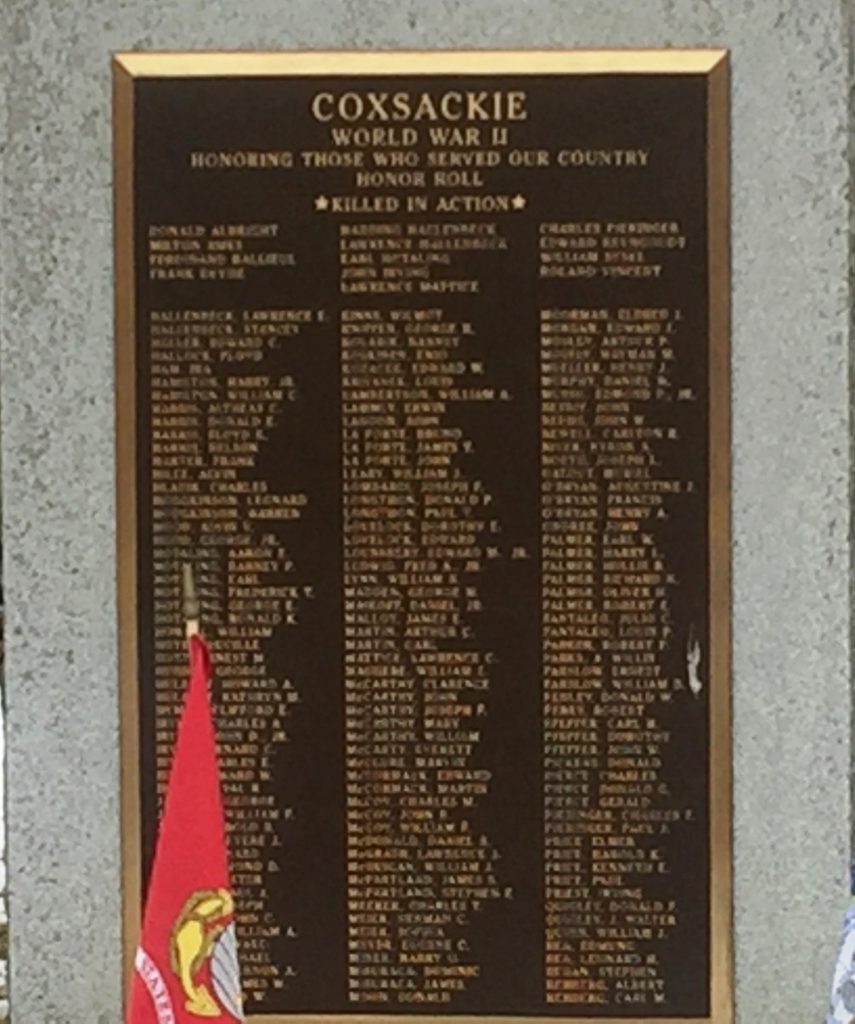 COXSACKIE WORLD WAR II MEMORIAL PLAQUE A