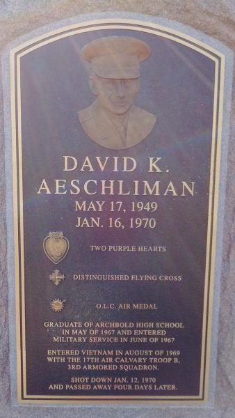 DAVID K. AESCHLIMAN WAR MEMORIAL PLAQUE A