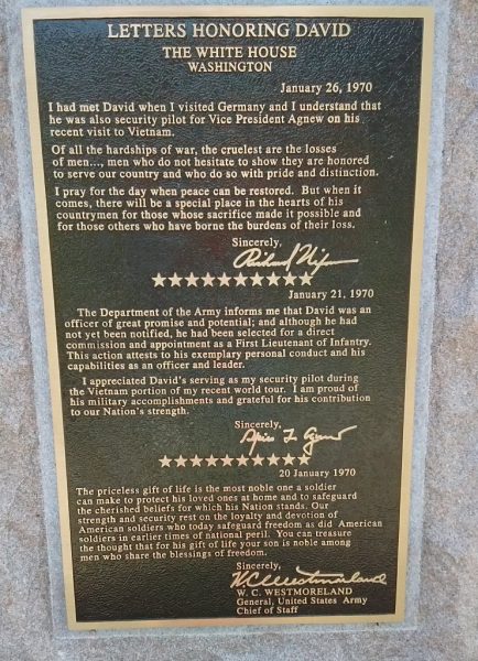 DAVID K. AESCHLIMAN WAR MEMORIAL PLAQUE B