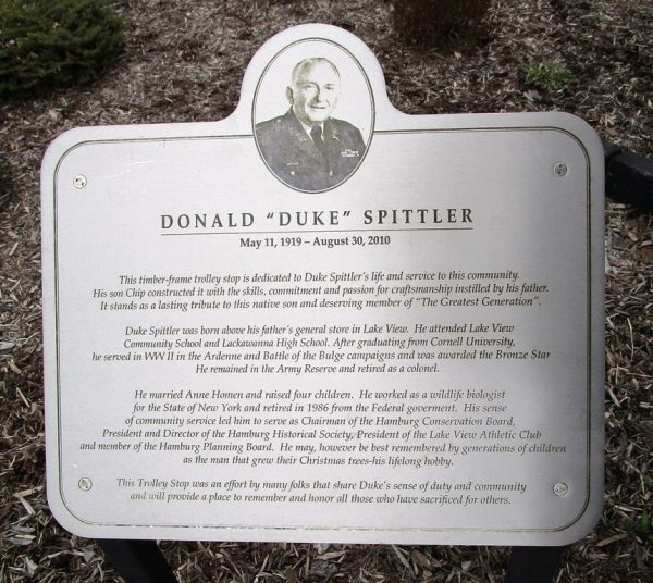 DONALD “DUKE” SPITTER WAR MEMORIAL PLAQUE