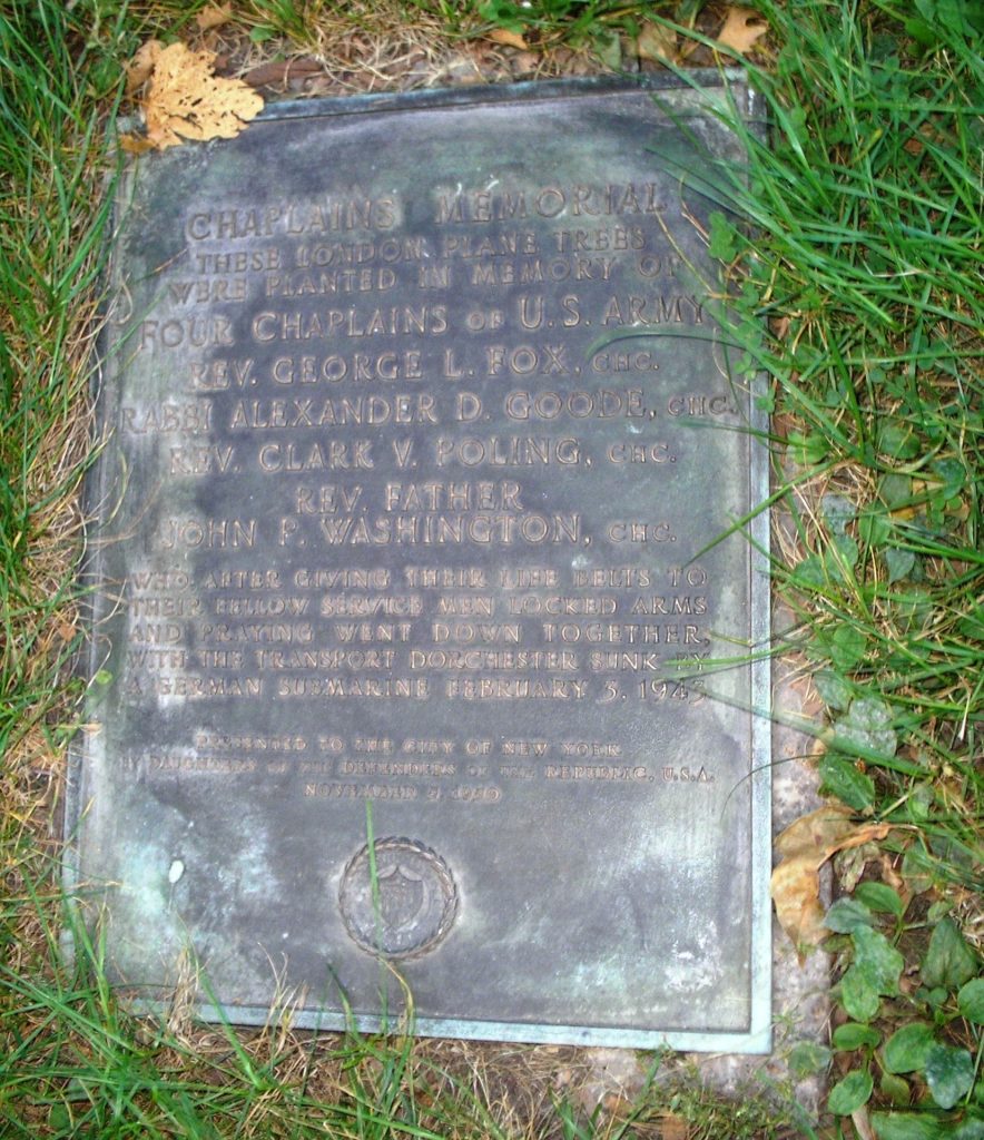 FOUR CHAPLAINS MEMORIAL TREES PLAQUE