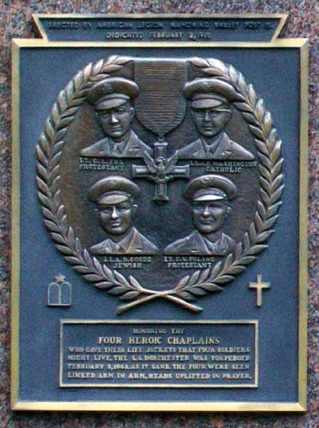 FOUR HEROIC CHAPLAINS WAR MEMORIAL PLAQUE