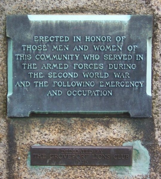 GROVEPORT WORLD WAR II MEMORIAL PLAQUE