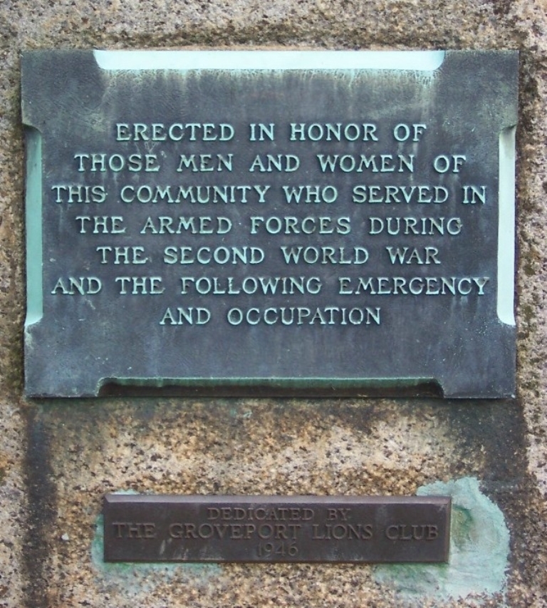 GROVEPORT WORLD WAR II MEMORIAL PLAQUE