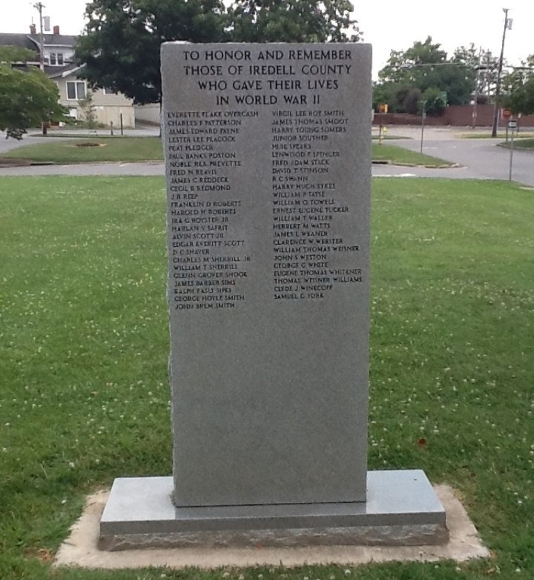 IREDELL COUNTY WORLD WAR II MEMORIAL BACK
