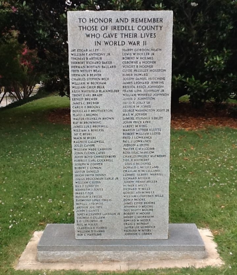IREDELL COUNTY WORLD WAR II MEMORIAL FRONT