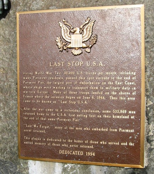 LAST STOP U.S.A. WAR MEMORIAL PLAQUE