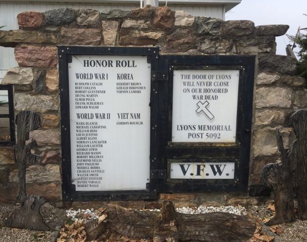 LYONS MEMORIAL V.F.W. POST 5092 WAR MEMORIAL