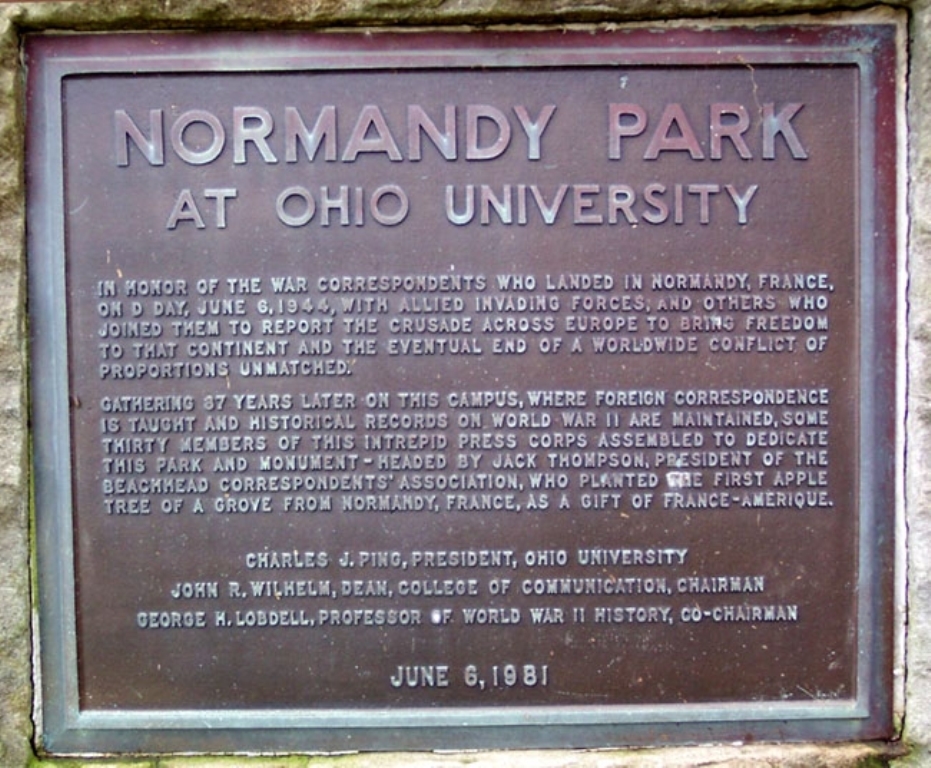 NORMANDY PARK AT OHIO UNIVERSITY WAR MEMORIAL PLAQUE