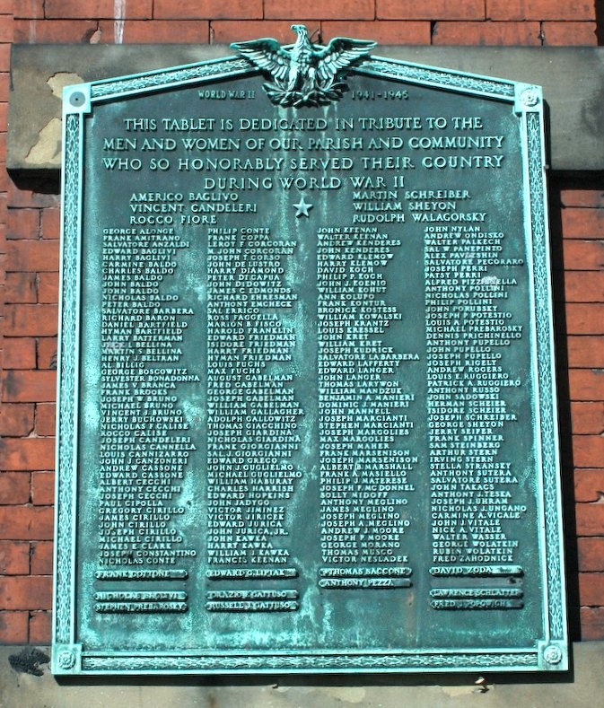 OUR LADY OF SORROW WORLD WAR II MEMORIAL PLAQUE