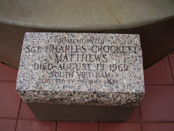 SGT. CHARLES CROCKETT MATHEWS WAR MEMORIAL TABLET