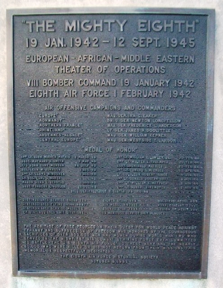 “THE MIGHTY EIGHT” WAR MEMORIAL PLAQUE A