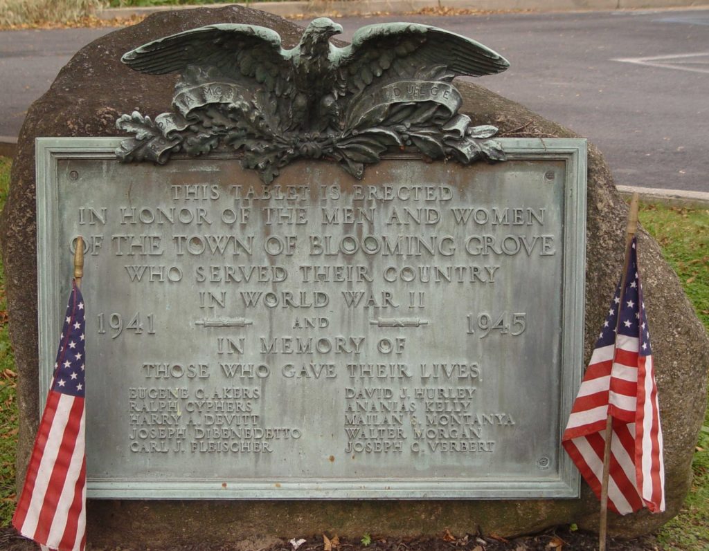 TOWN OF BLOOMING GROVE WORLD WAR II MEMORIAL PLAQUE