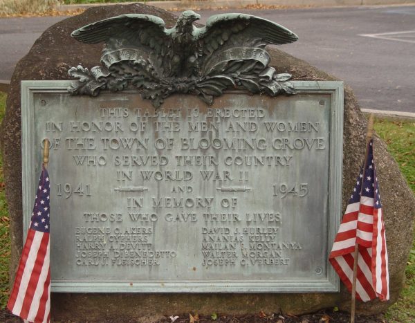 TOWN OF BLOOMING GROVE WORLD WAR II MEMORIAL PLAQUE