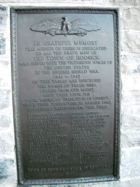 TOWN OF HOOSICK WORLD WAR II MEMORIAL TREES PLAQUE