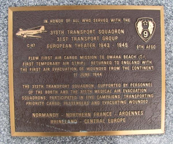 313TH TRANSPORT SQUADRON WAR MEMORIAL PLAQUE