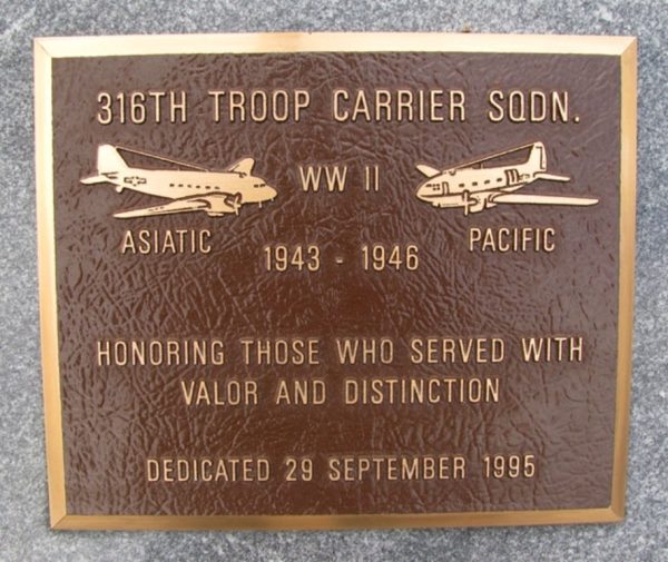316TH TROOP CARRIER SQDN. WAR MEMORIAL PLAQUE