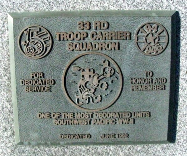 33RD TROOP CARRIER SQUADRON WAR MEMORIAL PLAQUE