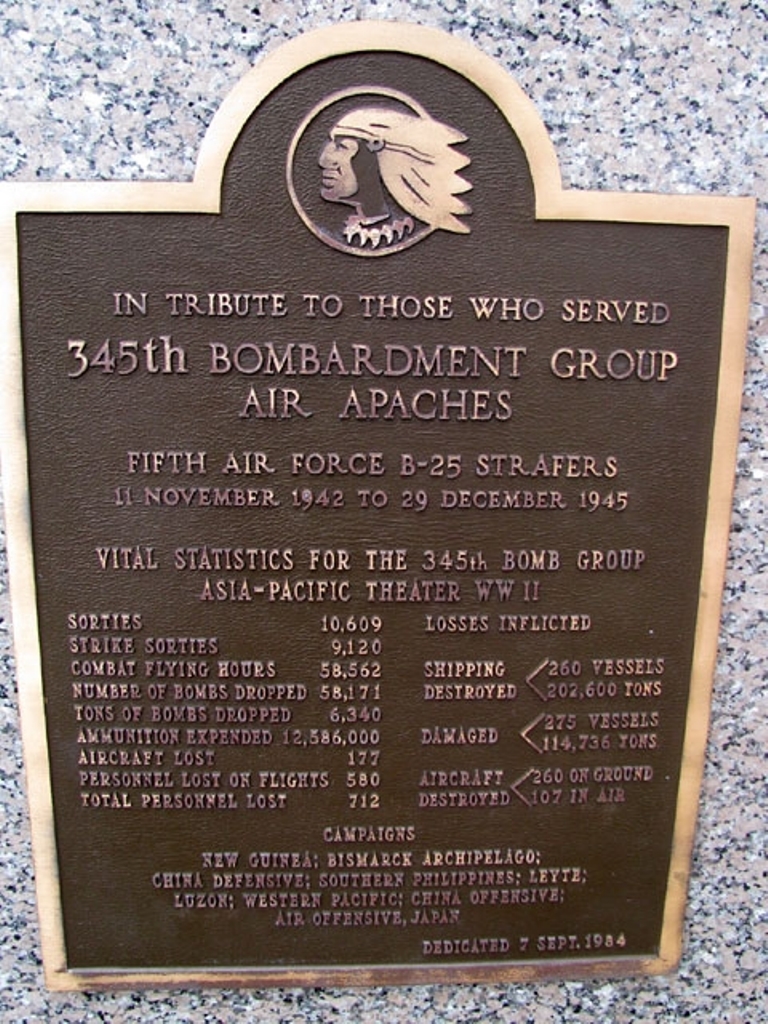 345TH BOMBARDMENT GROUP WAR MEMORIAL PLAQUE