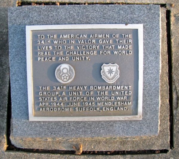 34TH HEAVY BOMBARDMENT GROUP WAR MEMORIAL PLAQUE