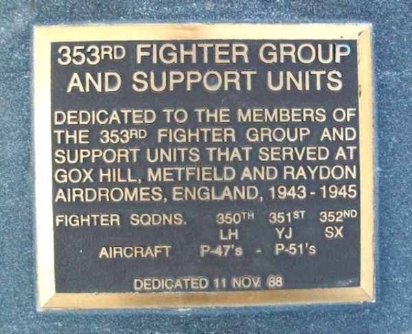 353RD FIGHTER GROUP AND SUPPORT UNITS MEMORIAL PLAQUE