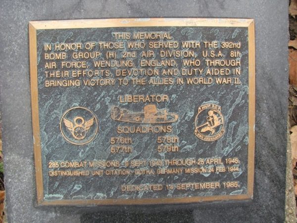 392ND BOMB GROUP (H) WAR MEMORIAL PLAQUE